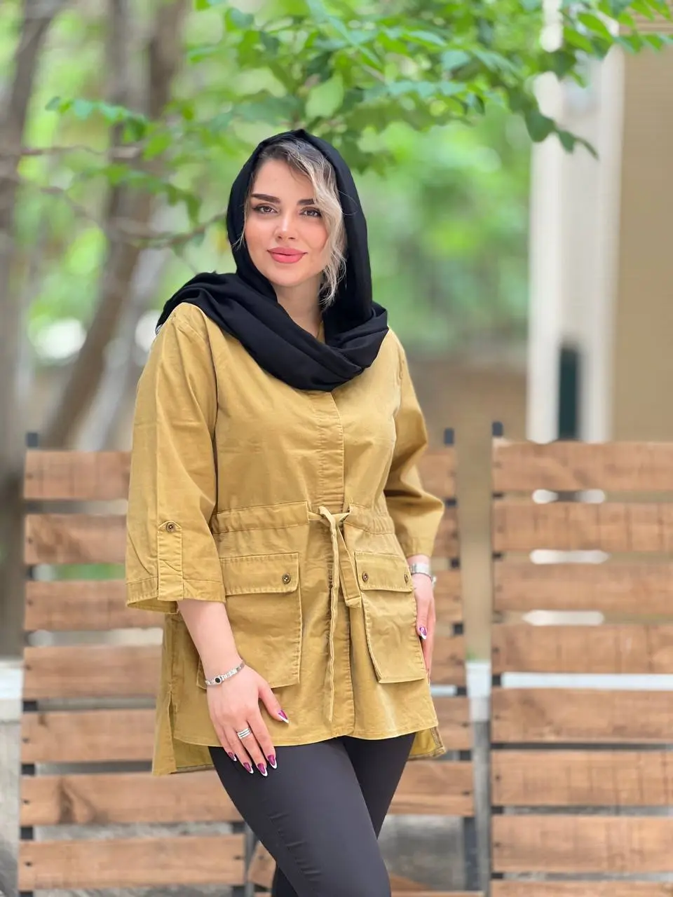 مانتو کتان دو جیب
