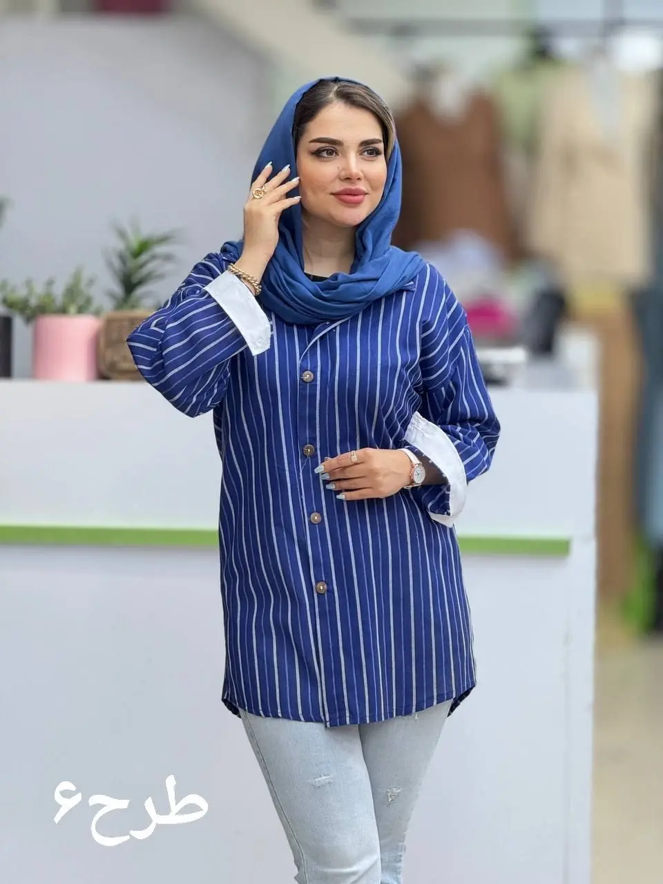 شومیز راه راه استین سفید