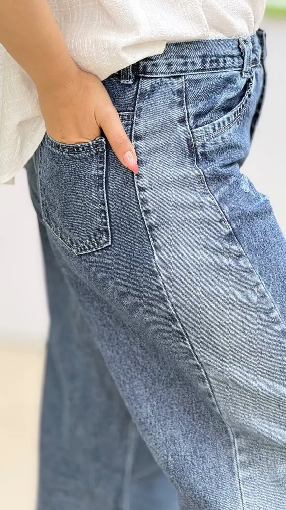 شلوار شافل جین آبی