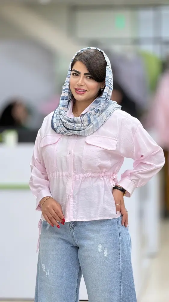 شومیز مودال کمربند دار دو جیب نما