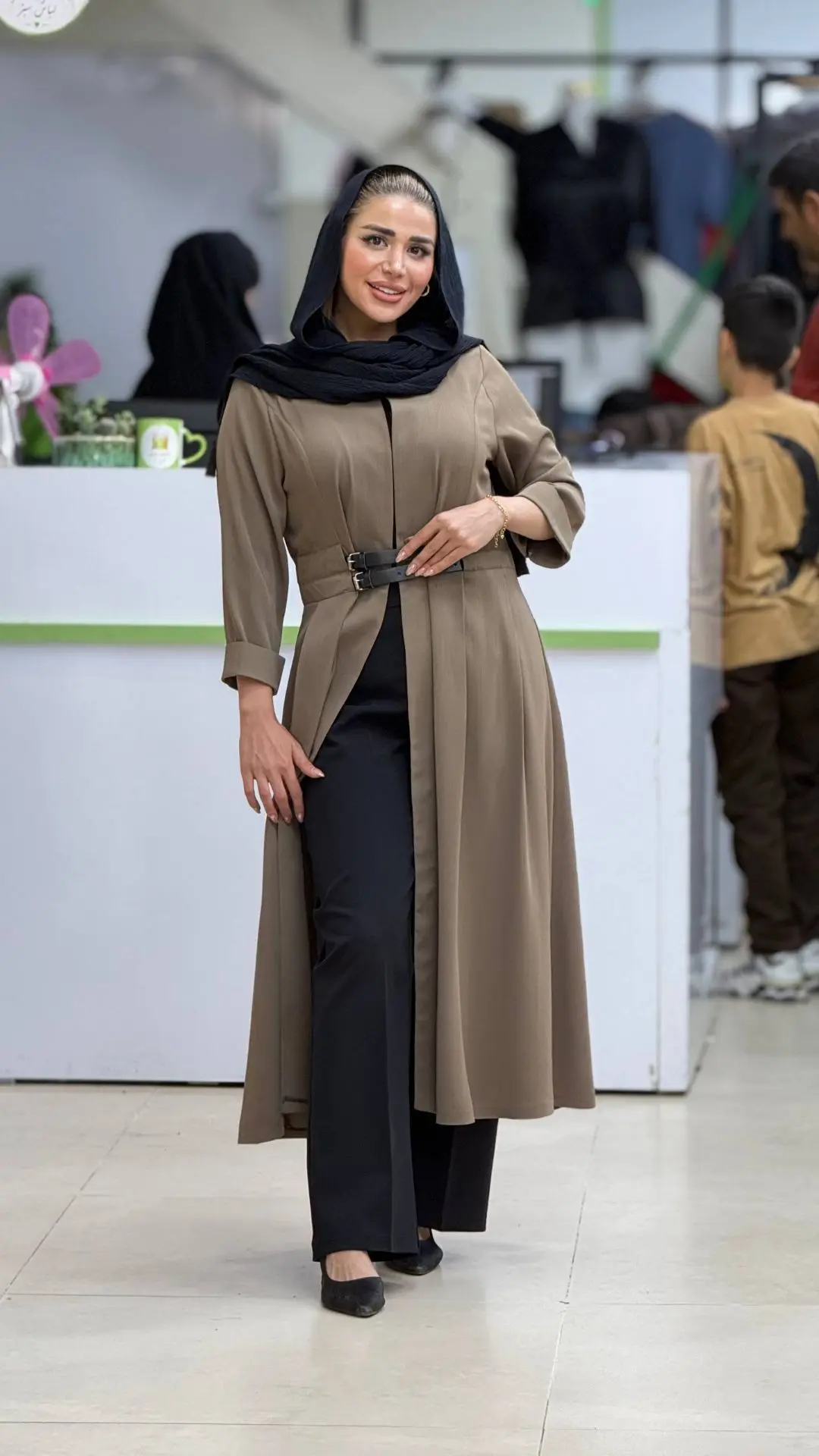 مانتو بلند کمربند دار