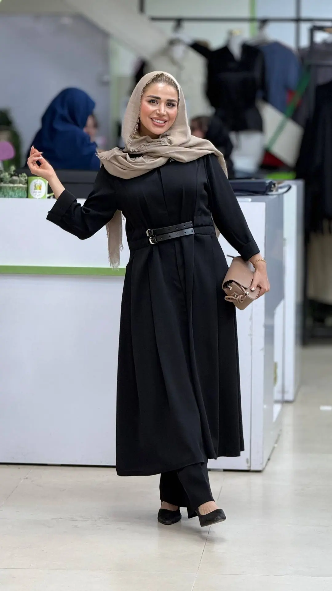 مانتو بلند کمربند دار