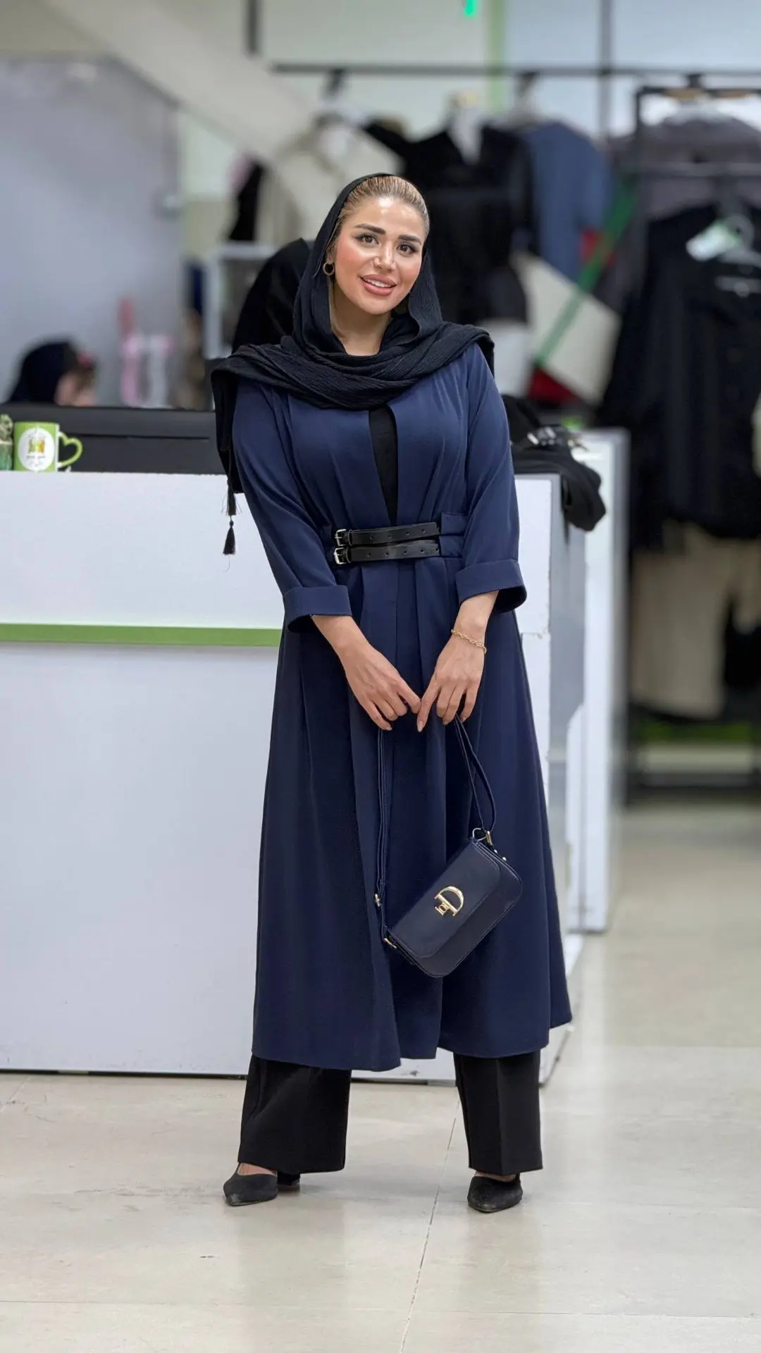 مانتو بلند کمربند دار